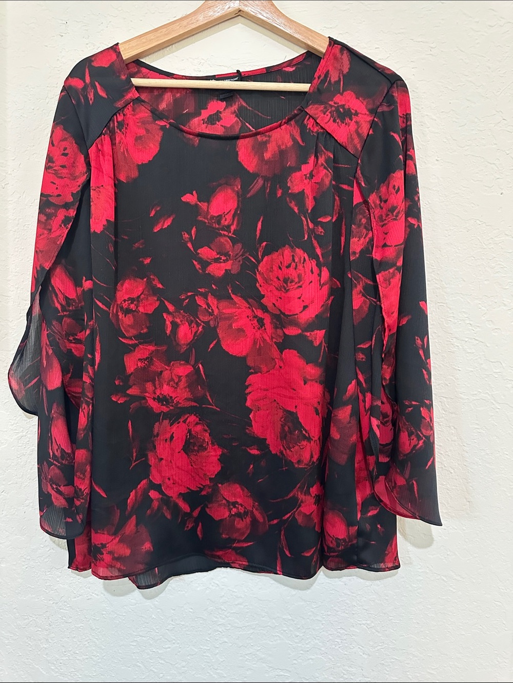 Red Floral Chiffon Tunic Top - Women Tops